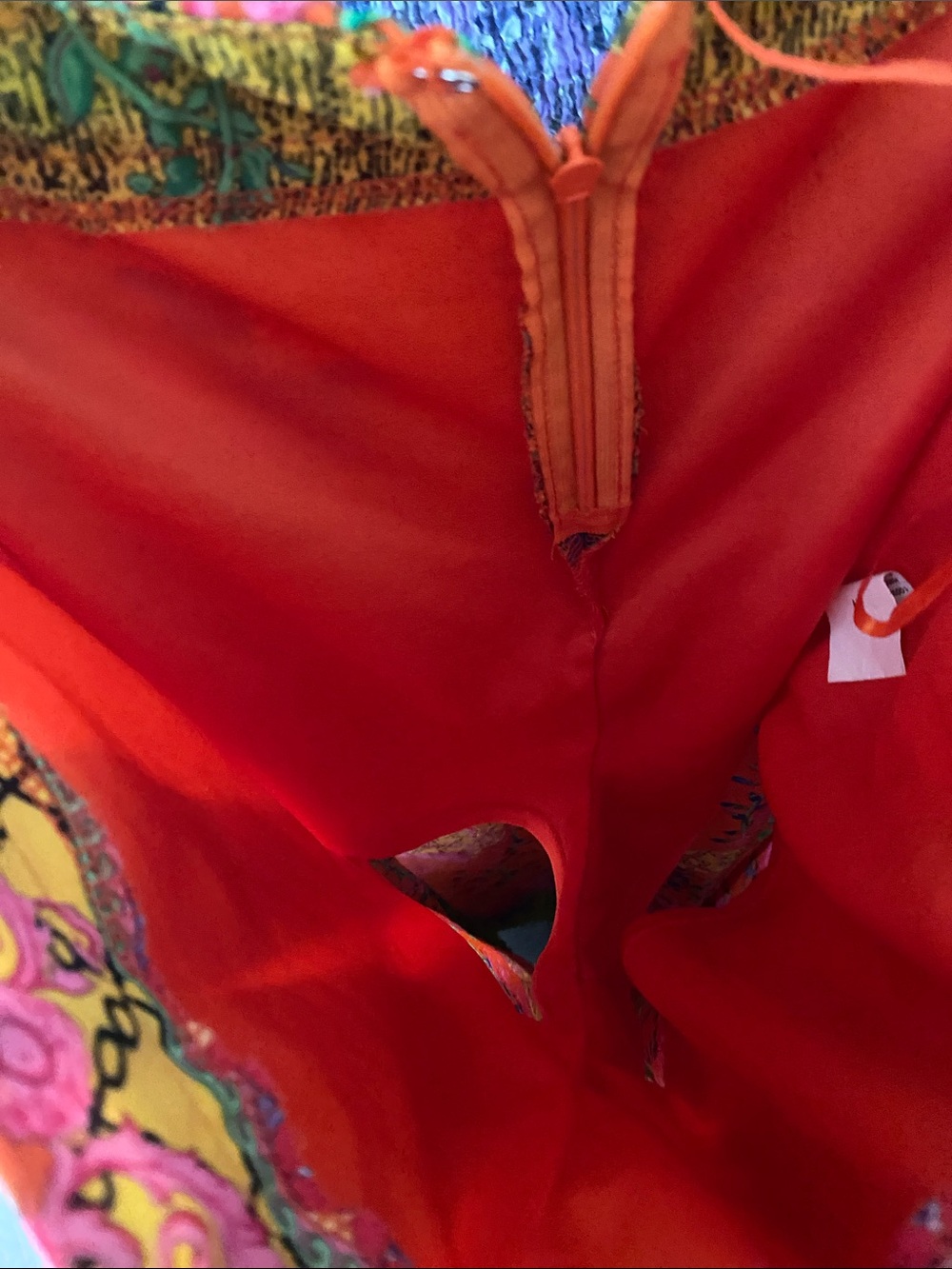 AKIRA Coral Pink & Orange Bohemian Floral wide leg pants with back zipper - Picture 5 of 10
